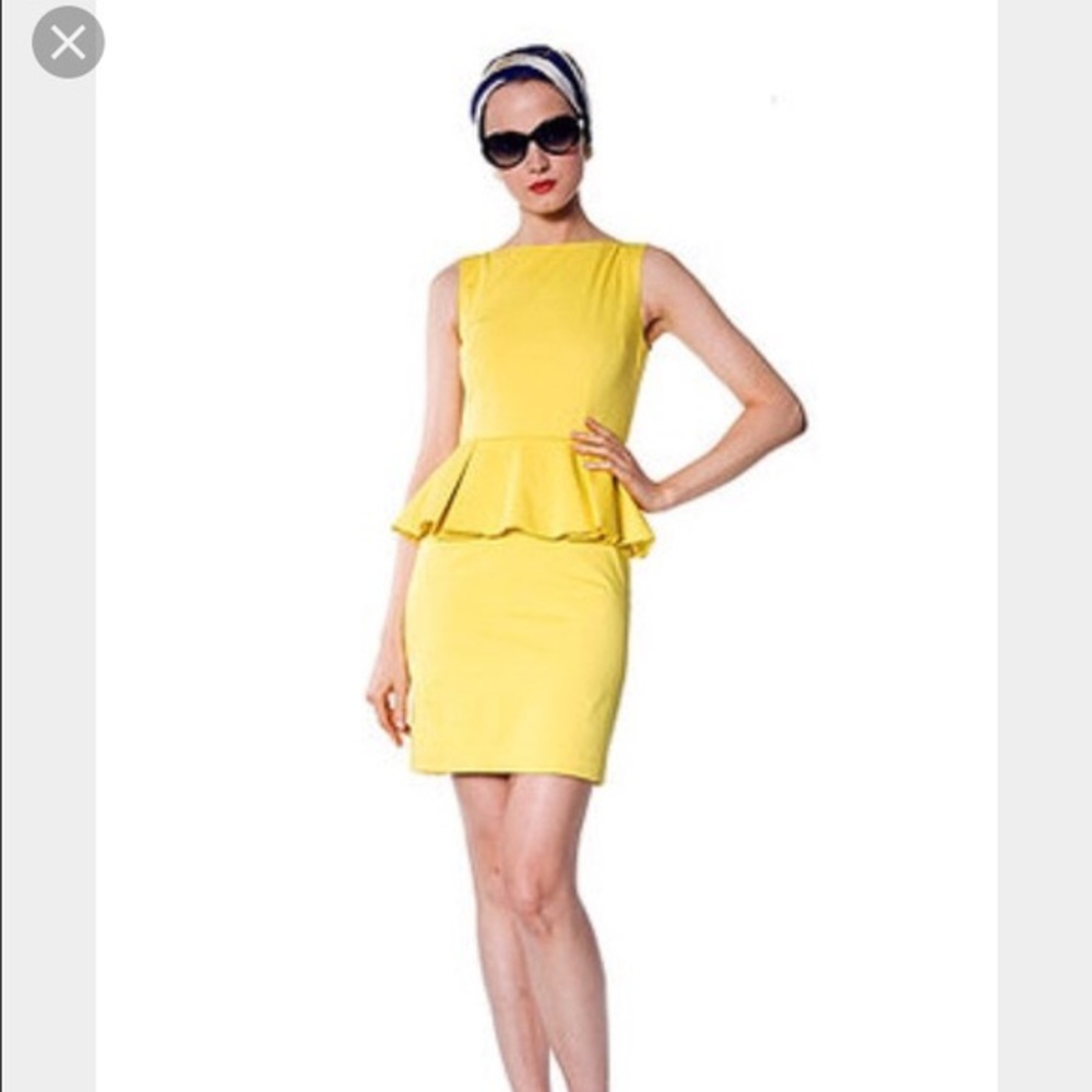 Alice and Olivia yellow peplum cocktail dress